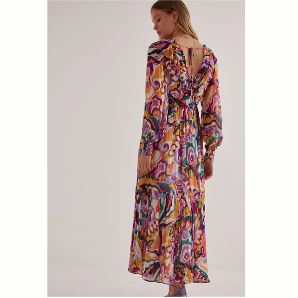 Anthropologie The Odetta Ruffled V-Neck Dress Pink Floral - Image 2