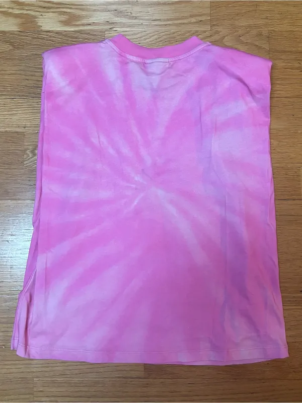 Farm Rio Pink Organic Cotton Tie Dye Coconut Shoulder Pad Slouchy Graphic Tee XS - Image 7