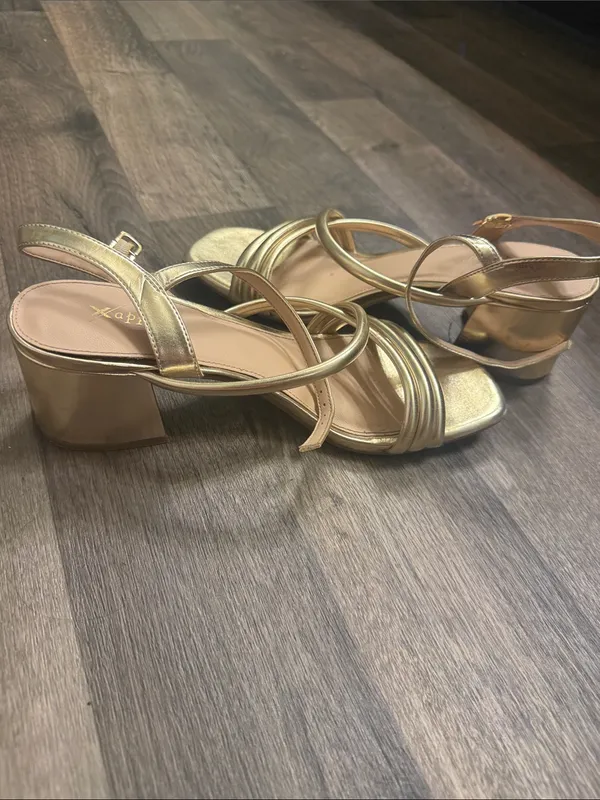 Xappeal Metallic Gold Strappy Slingback Heels - Image 4