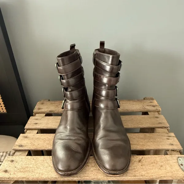 Via Spiga Bara Leather Moto Boots Brown Size 9 A24‎ - Image 4