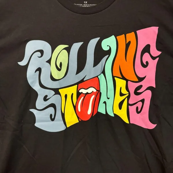 The Rolling Stones Groovy Spellout with Hot Lips Rock Tee 1X - Image 2