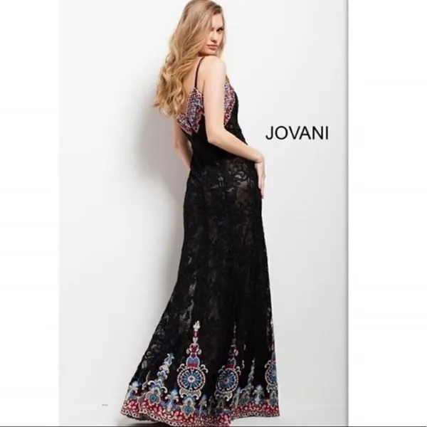 NWT Jovani Black Lace Embroidered Beaded Gown - Image 2