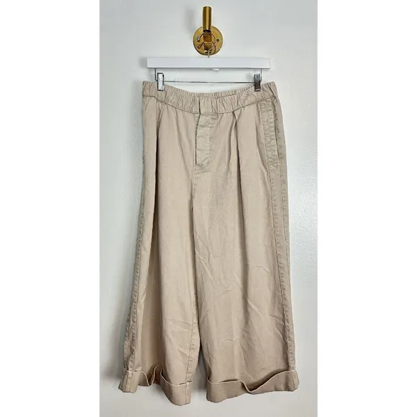 FREE PEOPLE After Love Roll Cuff Wide Leg Pants in Sandshell Size Medium - Image 4