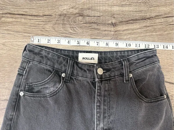 Rollas Original Straight Black High Rise Distressed‎ Denim Jeans size 27 - Image 7