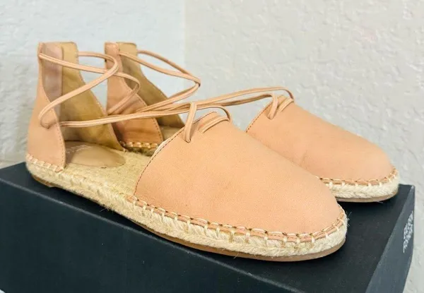 Eileen Fisher Lace-Up Leather Espadrille Sandal, Toffee Cream Pink Size 7.5, NWT - Image 4