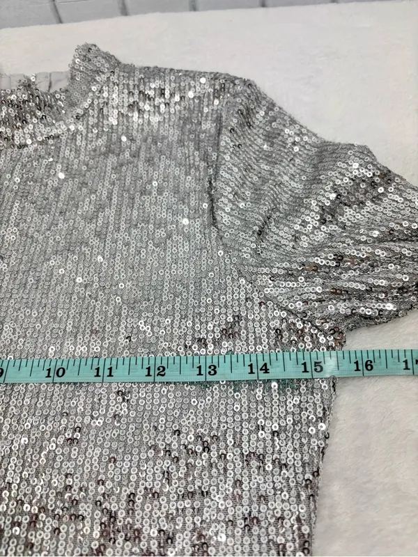 Abercrombie & Fitch Silver Shimmering Sequin Long Sleeve Mini Dress Size S - Image 10