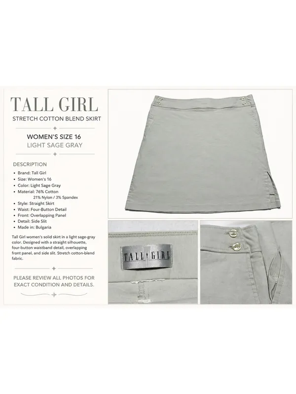 Tall Girl Women’s Size 16 Sage Gray Stretch Cotton Blend Side Slit Skirt - Image 2