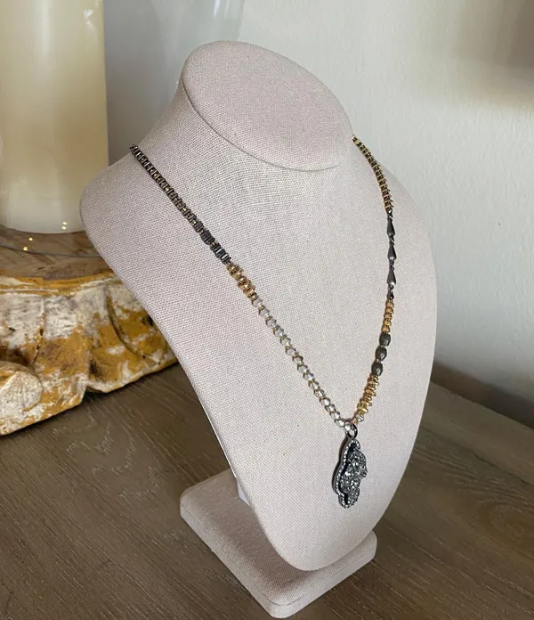 Anthropologie silver & gold mixed metal & exposed geode necklace - Image 2