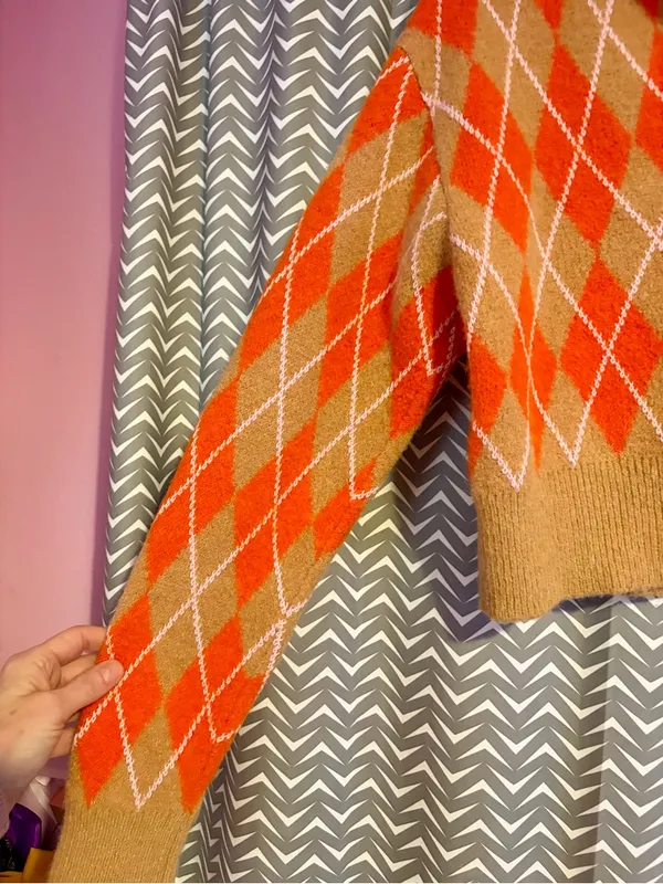 Zara | Argyle Collared Cropped Sweater, Small - Image 4