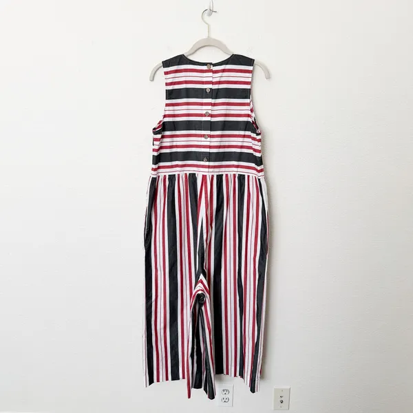 [Anthropologie] Maeve Red Gray Striped Wide Leg Sleeveless Jumpsuit Cotton Sz XL - Image 3