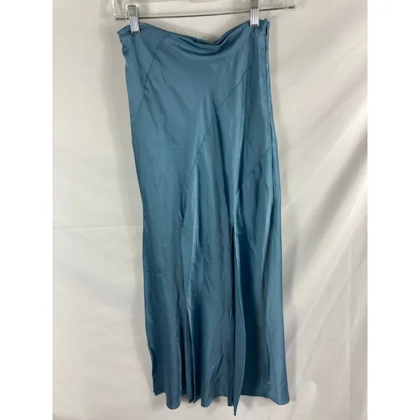 ASOS DESIGN satin maxi skirt with spliced hem in dusty blue size 2 - Image 4