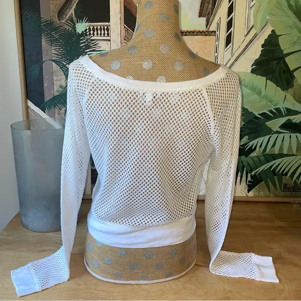 Express White Mesh Knit Top - Image 2