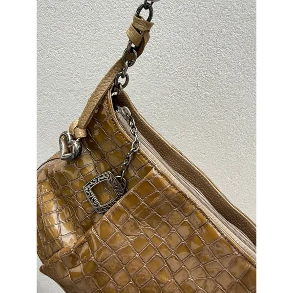 Brighton Croc Olive Green‎ Shoulder Bag Purse Zipper Charm And Dust bag B - Image 7