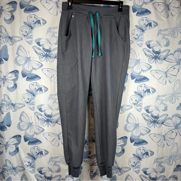 Figs Zamora Jogger Pants with Teal Accents SZ S - Image 2