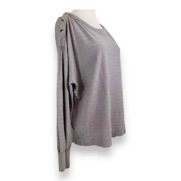 Anthropologie Womens Top Sz M Gray‎ Striped Long Sleeve Buttons Boat Neckline - Image 2