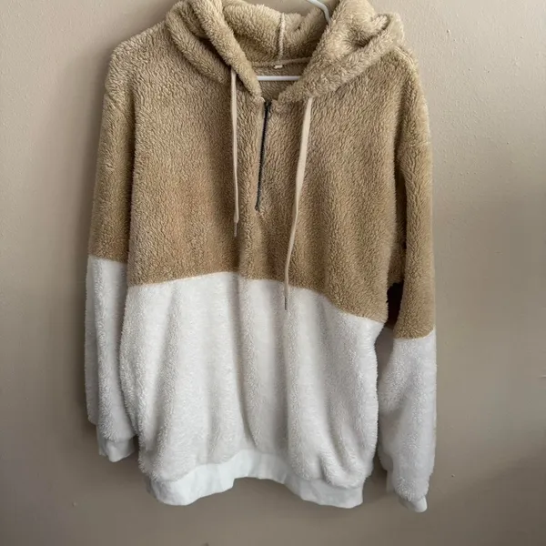 Colorblock Sherpa‎ Pullover Cozy Comfortable Oversized Large - Image 2