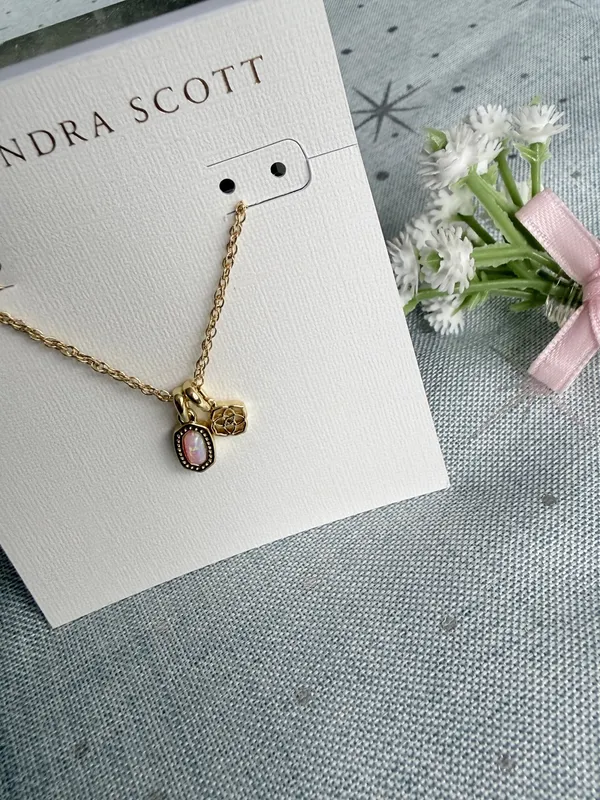 Kendra Scott Mini Elisa Dira Gold Necklace Light Pink Lab Grown Opal - Image 7