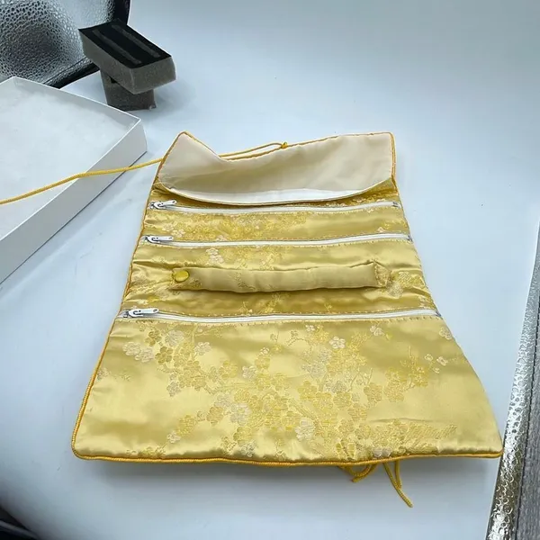 Vintage silk Satin floral embroidered jewelry roll. - Image 2