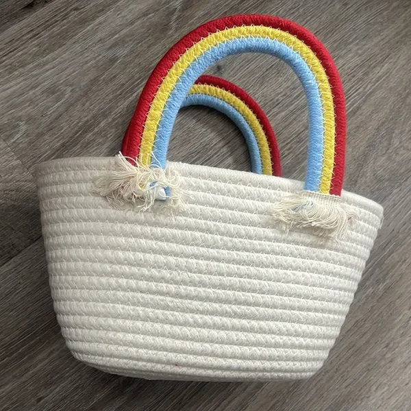 Rainbow Handle Tote Purse White - Image 5