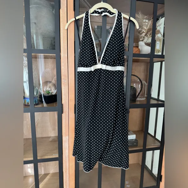 Ruby Rox Vintage Y2K Polka Dots Halter Dress Empire waist bow Tulle Hem retro midi sexy - Image 7