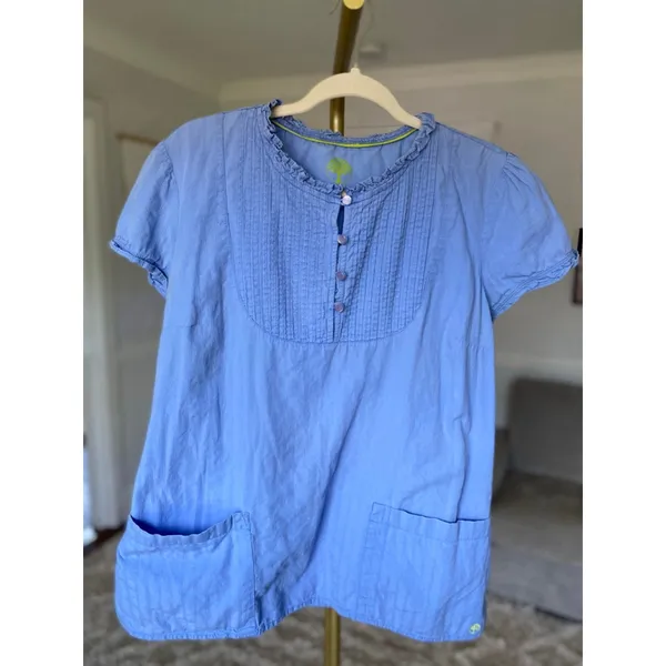 Healing Hands Cotton Tunic Top Light Blue Pockets Cottagecore Nursecore‎ Summer - Image 2