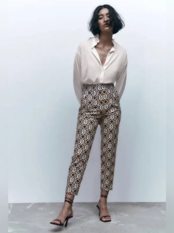 ZARA‎ Geometric Interlocking Chain Print High Rise Ankle Pants Size Small - Image 2