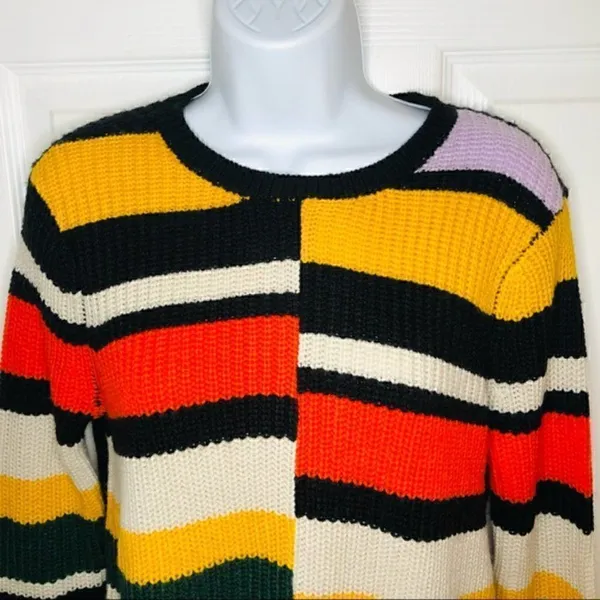 Nine West Color Block Sweater Asymmetrical Hem Retro Black XS - Image 5