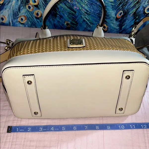 Dooney & Bourke Cream Leather and Tan Woven Structured 2 Way Satchel - Image 13