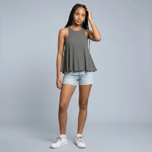 Free People Ribbed Swing Tank Gray Flowy Flare Stretch Casual Top Size XS - Image 2