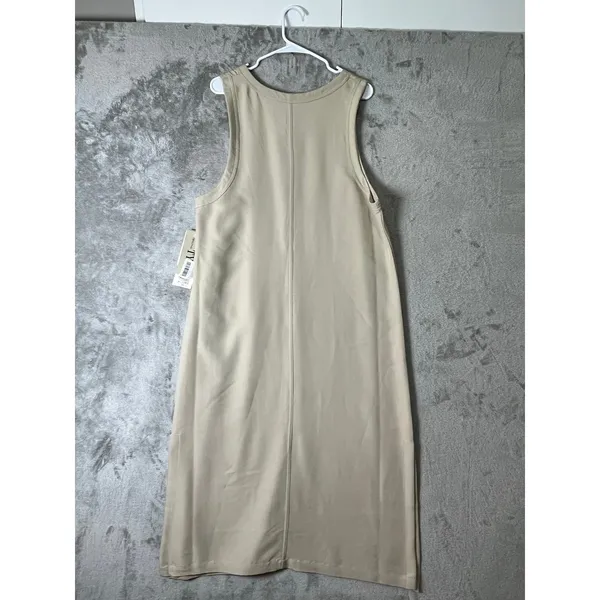 Vintage Tan Sleeveless‎ Dress Minimalist Grandma Cottagecore Lagenlook 14 New - Image 3