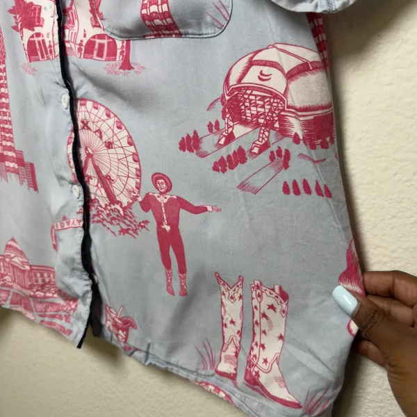 Katie Kime‎ Women Cotton Pajama Top Small Blue Pink Texas Toile Western Big Tex - Image 5