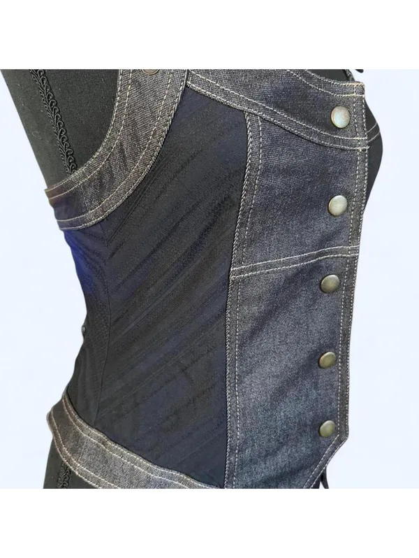 Vintage Y2K Jacqueline Riu Dark Academia Denim Corset Waistcoat Size Medium 💙 - Image 3