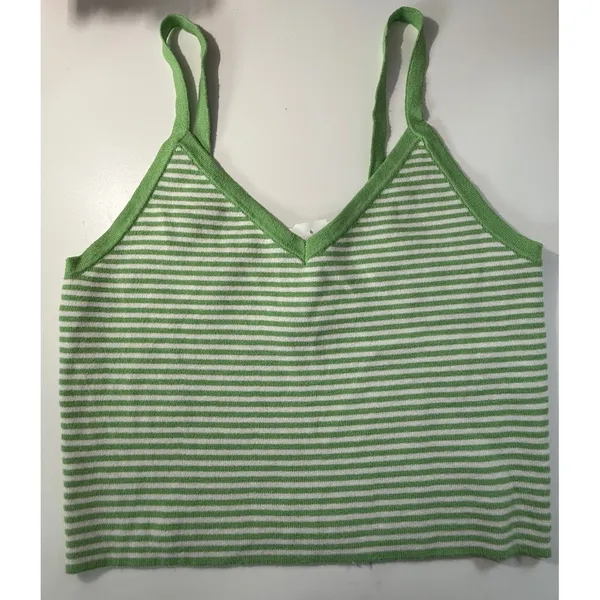 LA Hearts Green White Striped Knit Crop Tank Top V-Neck Camisole‎ Medium - Image 3