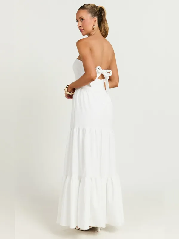 SHOWPO Trish Strapless Tiered Maxi Dress In White - Image 6