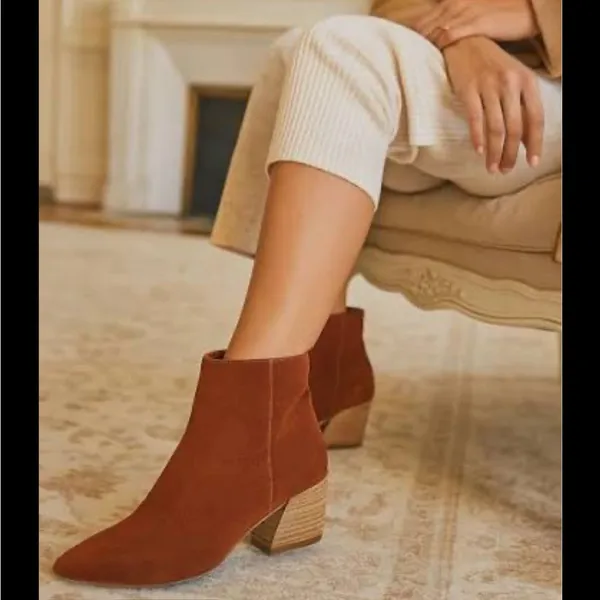 Kenzie Lyden Brown Suede Pointed Toe Ankle Booties Chelsea Boots - Image 9