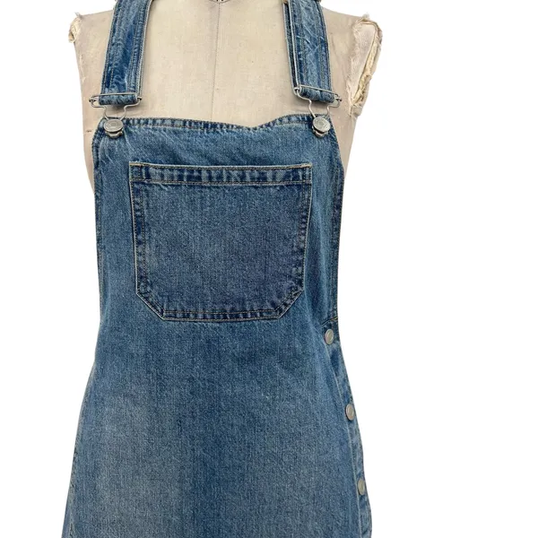Free People Louise‎ Denim Skirtall Overall Dress Medium Wash Blue Size 0 - Image 5