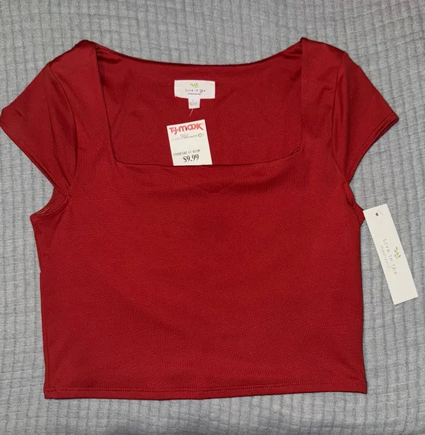 Red Cropped Square Neck Ribbed Crop Top - Image 3