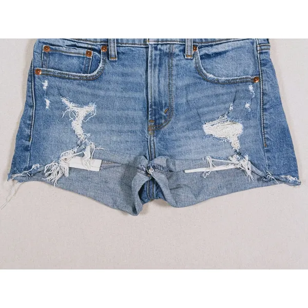 Abercrombie & Fitch Mom Shorts Mid Rise Size 0 Blue Denim Distressed 90s Retro - Image 6