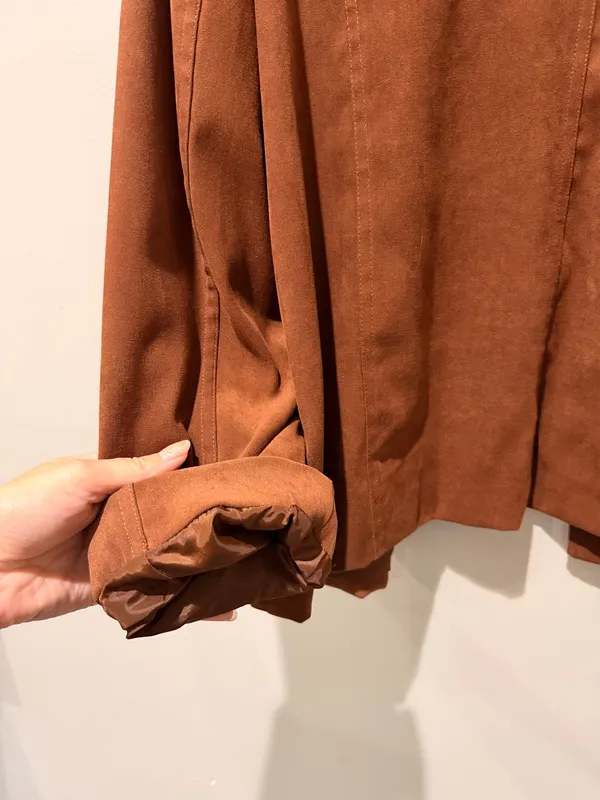 Faux Suede Jacket Coat Tailored Neutral Elevated Quiet Luxury Minimalist Chic - Image 6