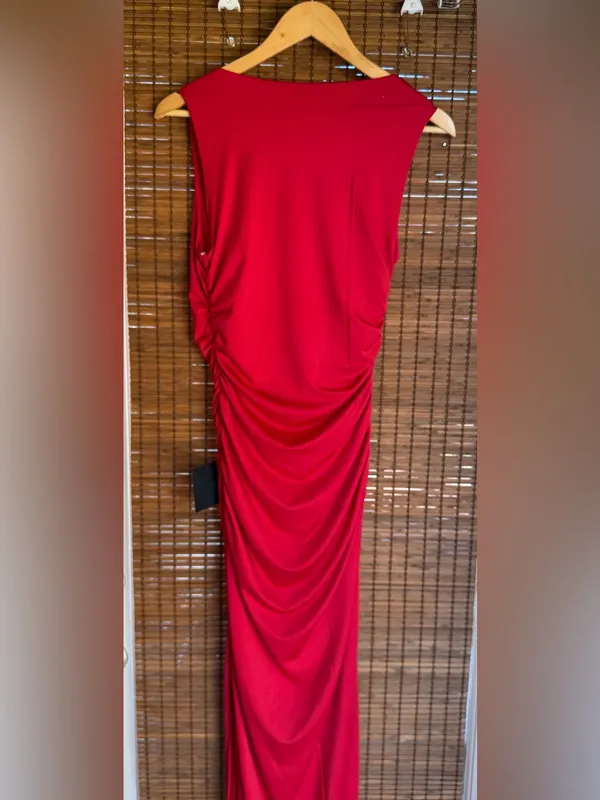 Lulus Enticing Darling Red Asymmetrical Ruched Maxi Dress NWT Small $79 - Image 9