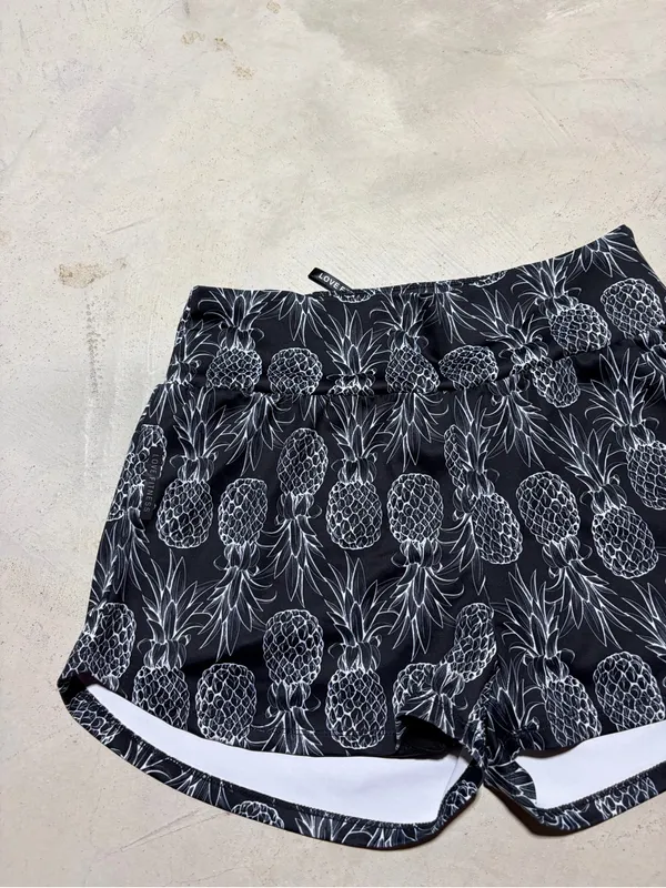 Love fitness Women's Black Pineapple Print Athletic Shorts medium - Image 5