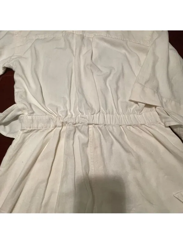 Free Assembly cream linen blend shorts romper jumpsuit belt button front Sz S - Image 14