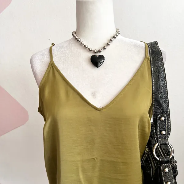 A New Day Olive Green Cami Tank Top Y2K‎ 2000s Layering Boho 90s Vintage Medium - Image 2