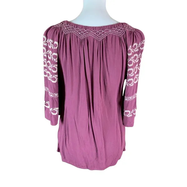 Sincerely Mary Boho Peasant Top Embroidered 3/4 Sleeve Tunic Blouse Purple Small - Image 5