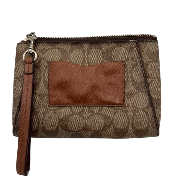 Coach‎ Signature Monogram Brown Zip Pouch Morgan Canvas Wristlet Retro F65060 - Image 2