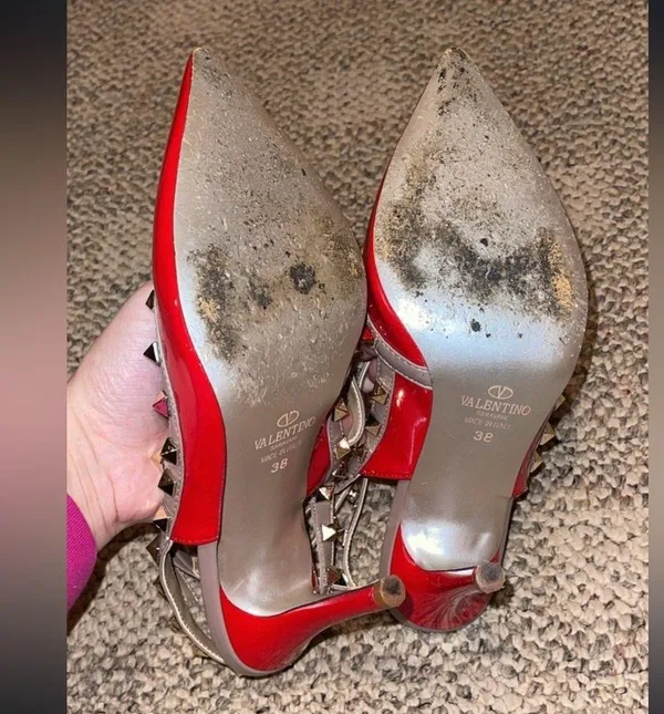 Valentino Garavani Valentino Red Patent Gold RockStud Heels - Image 3