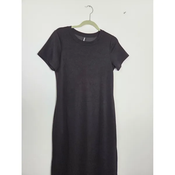 Lepunuo Black T-shirt Dress Super Soft Pockets Comfy Side Slits Casual Basic M - Image 2