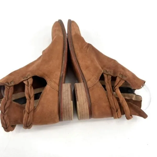Free People Landslide Tan Bootie Ankle Boot Braided Leather Cutout Size 40‎ Tan - Image 4