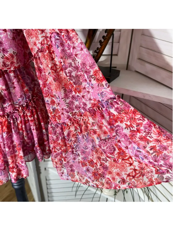 Misa Los Angeles chiffon babydoll floral mini dress Angel sleeves boho Fairy XS - Image 11