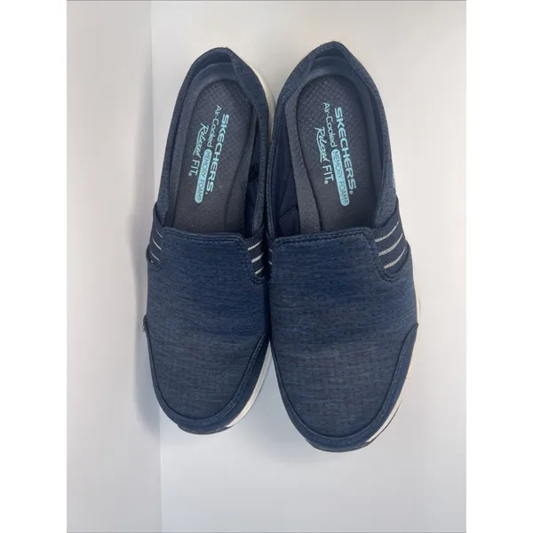 Skechers Women's 8.5 Navy Relaxed Fit Air-Cooled Memory Foam Slip On Shoes - Image 3